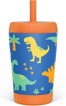 Kid Insulated Stainless Steel Tumbler with Silicone Straw, 12oz Sippy Cup for Kids (Dinosaurs) by TinyTreasures Baby Boutique