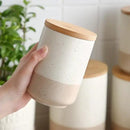 vancasso Sabine Small Ceramic Canister with Airtight Wood Lid - 18 oz Kitchen Storage for Coffee, Sugar, Tea & Spices - Compact Countertop Jar by CozyNest Decor