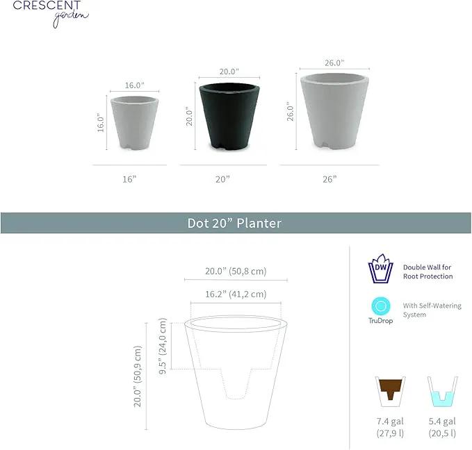 Crescent Garden Dot TruDrop Indoor/Outdoor Planter, Self-Watering Plant Pot, 20 Inches, (Alpine White), photo 6 of 8