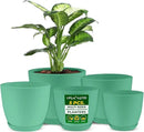 Planter Pots with Drainage Holes - Lightweight, Durable, & Space-Saving Pots for Indoor and Outdoor - Versatile Functionality, Simple Modern Design, Set of 5 Plastic Planter Pots Mint by GreenHaven Gardens