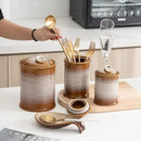 Nihow Ceramic Food Storage Jar Sets: Container with Air Tight Ceramic Lid for Flour/Sugar/Rice/Coffee/Cookies/Candy - Seal Damp-proof Canister for The Kitchen - Set of 3 （Brown） by CozyNest Decor