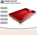 Red Decorative Tray, Rectangular Serving Tray with Handles, Plastic Coffee Table Tray for Ottoman, Living Room, Kitchen Tabletop, 15.6” x 10.2” x1.37” by CozyNest Decor