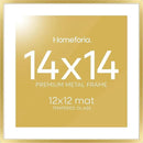Homeforia 14x14 Picture Frame Gold, High End Metal 14 x 14 Square Poster Frame with Mat 12 x 12 Photo, 14x14 Frame Matted to 12x12 Print, 14by14 Gold Hanging Frames, Tempered Glass, Wall Kit, Set of 1 by CozyNest Decor