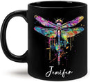 Colorful Dragonfly Ceramic Cup - Personalized Name Coffee Mug for Birthday, Gift for Son Daughter, Customized Black Animal Mug, Dragonfly Lover Cup 11oz 15oz by CozyNest Decor