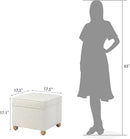 Adeco 17 Inch High Faux Fur White Cube Ottoman Storage, 3D Embossed Velvet Chair Foot Stools, Upholstered Vanity Stool with Hinged Lid, Solid Round Wood Legs by CozyNest Decor