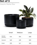 Ton Sin Plant Pots, 4.1+5.1+6.5 inch, Set of 3, Ceramic Planters with Drainage Hole and Saucer, Indoor Flower Pot with Hole Mesh Pad, Gifts for Mom（Matte Black） by GreenHaven Gardens