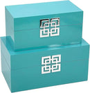 Galt International Large & Small Decorative Storage Box w/Hinged Lid - Classic Design Wood Decor Boxes with Geometric Opening Clasp - Storage for Bedroom and Home - Set of 2 (Blue) by CozyNest Decor