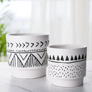Boho 6 Inch Ceramic Plant pots, Geometric Ceramic Embossed Flower Pots Indoor with Drainage Holes, 2 Set Minimalistic Planters for Indoor and Outdoor Plants(Beige&Black) by GreenHaven Gardens