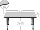 FDP Rectangle Activity School and Classroom Kids Table (30 x 48 inch), Chunky Toddler Legs, Adjustable Height 15-24 inches - Gray Top and Black Edge by CozyNest Decor