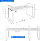 Expandable Cabinet Shelf Organizer, Stackable Kitchen Pantry Counter Storage, Adjustable Closet Cupboard Stand Rack Risers Spice Organization 80LBS Heavy Duty White Small 1 Pack