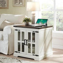 Farmhouse End Table with Charging Station,24" Large Side Table with Glass Barn Door, Rustic Wood Nightstand Bedside Table with Adjustable Storage Shelf for Living Room, Bedroom,White,2 Pack by CozyNest Decor