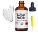 Kate Blanc Cosmetics Rosehip Oil for Face with Stainless Gua Sha (1oz, Organic, Pure, Cold Pressed) Rosehip Seed Face Oil for Gua Sha Massage by CozyNest Decor