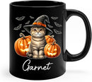 Personalized Name Scottish Fold Halloween Ceramic Mug, Custom Scottish Fold with Pumpkins Coffee Cup, Cat Wearing Witch Hat Cup Gift for Family Friend, Halloween Cat Pet Black Mug 11oz 15oz by TinyTreasures Baby Boutique