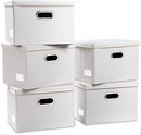 PRANDOM Foldable Storage Bins with Lids [5-Pack] Leather Fabric Collapsible Storage Boxes Organizer Containers Baskets Cube with Cover for Bedroom Closet Office Nursery White (14.9x10.8x10) by TinyTreasures Baby Boutique