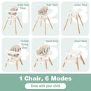 BABY JOY High Chair, 6 in 1 Convertible Wooden Highchair for Babies & Toddlers with Adjustable Legs, Double Removable Tray, Safety Harness & Waterproof PU Cushion (Beige) by TinyTreasures Baby Boutique