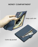 RFID Slim Passport Holder for Man & Women, Compact Leather Passport Wallet with Card Holders SIM Slots, Zippered Coins Pocket and Cash Holder Travel Passport Cover Case, Dark Blue by TinyTreasures Baby Boutique
