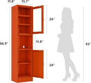 67" Tall Bathroom Storage Cabinet, Narrow Metal Floor Cabinet with Glass Door and Adjustable Shelves, Freestanding Metal Locker for Laundry, Kitchen, Dining Room by CozyNest Decor