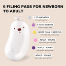 Baby Nail File Electric, Gentle Rechargeable Nail Trimmer, Baby Nail Clippers Grooming Kit Manicure Set for Infant Toddler or Adults, 6 Grinding Head Replacement Pads White by TinyTreasures Baby Boutique