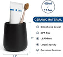 Bathroom Tumbler Cup Ceramic 2Pcs 13.5oz Reusable Toothbrush Cup 400ml, Toothbrush Holder Adequate for Your Bathroom (Black Brown) by CozyNest Decor