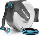 Retractable Garden Hose Reel - 100 ft x 5/8 in Heavy Duty Wall Mount with Auto Rewind, Any Length Lock, 180° Swivel Bracket & 10-Pattern Nozzle (White & Grey) by GreenHaven Gardens