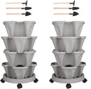 Vertical Planter 4 Tier Stackable Planters Garden Planters Strawberry Herb Flower and Vegetable Planter Indoor Outdoor Gardening Pots with Removable Wheels and Tools 2-Pack by GreenHaven Gardens