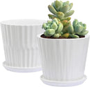 Plant Pots - 6.7 Inch Cylinder Ceramic Planters with Connected Saucer, Pots for Succuelnt and Little Snake Plants, Set of 2, White by GreenHaven Gardens