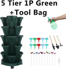 Vertical Planter, 5 Tier Stackable Strawberry Planter with Garden Tool Set, Movable Indoor/Outdoor Garden Herb Pot for Growing Vegetables and Succulents, Green by GreenHaven Gardens