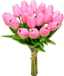 Mandy's Artificial Tulips 20 Stems Pink PU Faux Flowers for Wedding Home Decor 13.5 Inch by CozyNest Decor