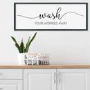 SRSZHIYUE Wash Your Worries Away Bathroom Sign Wall Art 40"x15" Funny Restroom Toilet Large Wood Framed Hanging Decor (Black) by CozyNest Decor