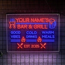 Personalized BBQ Neon Sign Custom Bar and Grill Sign Patio LED Lights Backyard Bar Signs for Men Outdoor Lighted Patio Acrylic Table Grilling Kitchen Home Garden Wall Decor by CozyNest Decor