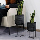 TRIROCKS Set of 2 Planters with Stand Indoor Outdoor Metal Plant Stand 8 * 18 &7 * 12 "Modern Planters Flower Pots for Living Room Corner Kitchen Office Garden Balcony Patio Decor(Black) by GreenHaven Gardens