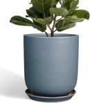 10 Inch Plant Pot - Ceramic Pot for Indoor Plants Outdoor Planter Large Flower Pot with Drainage Hole and Saucer Cylinder Gray by GreenHaven Gardens