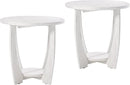 Rustic Farmhouse end Table X 2P with Storage Shelf, French Country Accent Side Table for Family, Dinning or Living Room, Small Spaces, Modern, Round, White by CozyNest Decor