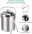 Sailnovo Ice Bucket, Double-Wall Stainless Steel Insulated Ice Buckets With Lid and Ice Tong, Ideal for Cocktail Bar, Parties, Chilling Wine, Champagne - 1.2 Liter Ice Container by CozyNest Decor