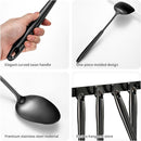304 Stainless Steel Cooking Utensils,6 Pcs Kitchen Cooking Utensils Set with Spatula, Solid Spoon, Ladle, Skimmer, Spaghetti Spoon,Dishwasher Safe(Black)