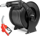 Retractable Fuel Hose Reel 1" x 50' with Fueling Nozzle, 300 PSI Heavy Duty Steel Construction Industrial Auto Swivel Spring Driven Diesel Hose Reel for Aircraft Ship Vehicle Tank Truck, Black by GreenHaven Gardens