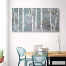 amatop Large Tree Wall Art Hand-Painted Landscape Forest Oil Painting Gallery Wrapped Framed Canvas Gold Bird Artwork 'White Birch at Night' for Living Room Bedroom Office Decor Teal White 48"x24" by CozyNest Decor