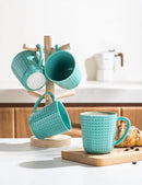Ceramic Coffee Mugs 15 oz, Large Waffle Embossed Mug Set with Handle, Unique Coffee Cups for Latte, Cappuccino, Cocoa, Hot Tea, Mocha, Milk, Housewarming Wedding Present - Set of 4 (Turquoise) by CozyNest Decor