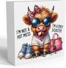 Funny Cute Highland Cow Baby Decor, Cow With Pink Bow, Highland Cow Gifts for women, Western Highland Cow Nursery Decor, Wooden Box Decor Sign for Home Farmhouse Office Living Room Table Shelf by CozyNest Decor