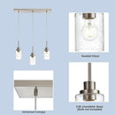 3-Light Farmhouse Chandelier Light Fixture Brushed Nickel Clear Seeded Glass Dining Room Hanging Modern Pendant Lighting Over Table,Traditional Ceiling Lights for Kitchen Island Entryway by CozyNest Decor