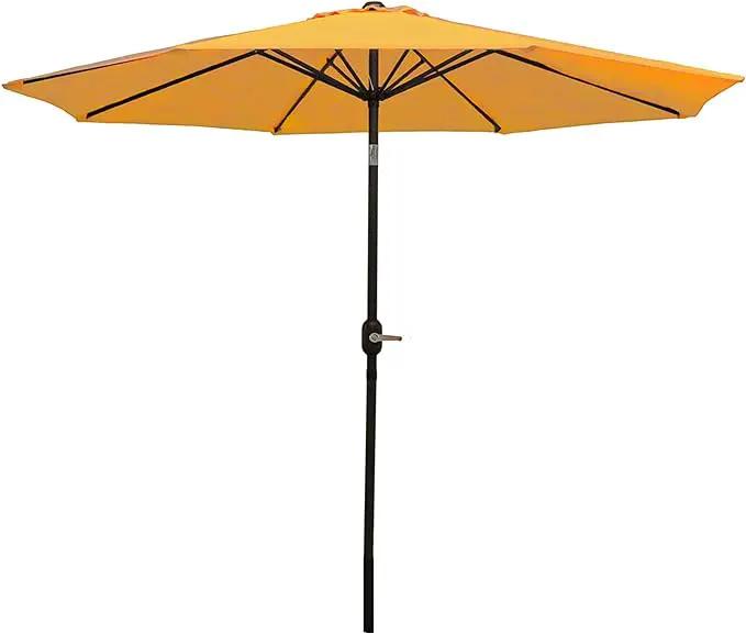 Sunnydaze Outdoor Patio Umbrella - Polyester Table Market Umbrella with Push-Button Tilt and Crank - 8 Sturdy Ribs - Gold - 9ft