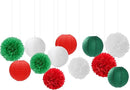Red-Green White Party-Decorations Christmas Flowers Lanterns - 15PCS Italian Mexican Independence Day Paper Tissue Pom Poms Streamers,Mexico Italy Birthday Baby Shower Wedding Hanging Decor Hugfond by CozyNest Decor