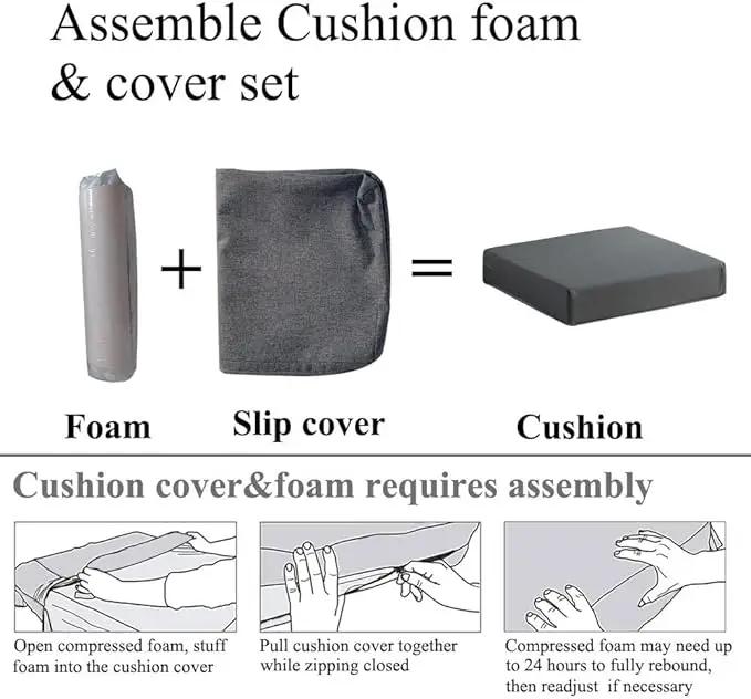 Patio Chair Cushions Set of 2 Non Slip Bottom Chair Pad with Ties Waterproof Square Outdoor Seat Cushion Replacement for Garden Swing Furniture 20x20 Inch, Gray, photo 6 of 6