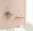 Mkono Macrame Hanging Shelves Boho Wall Decor Set of 2 Rustic Wood Floating Storage Shelf for Bedroom Bathroom Living Room Nursery Dorm Room, Display Shelving for Hanging Plants Photos by CozyNest Decor