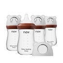 Natural Glass Baby Bottle for Breastfeeding Babies, 8oz Anti-Colic Baby Bottle with Natural Response Nipple(M), Clear, Wide Neck, 4 Pack, 3 Months+ by TinyTreasures Baby Boutique