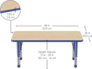 FDP Rectangle Activity School and Kids Classroom Table (24 x 48 inch), Toddler Legs, Adjustable Height 15-24 inches - Maple Top and Blue Edge by CozyNest Decor