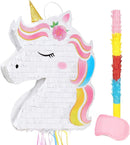 WERNNSAI Foldable Unicorn Piñata - Pull String Unicorn Birthday Party Supplies Extendable Unicorn with Blindfold Bat and Tassels Unicorn Birthday Party Decoration Games Folding Piñatas for Kids by TinyTreasures Baby Boutique
