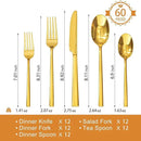 KINGSTONE Gold Silverware Set, 60-Piece Forged Flatware Set Cutlery Set Premium Stainless Steel, Service for 12, for Kitchen, Home, Wedding, Party, Mirror Polished and Dishwasher Safe by CozyNest Decor