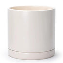 D'vine Dev 12 Inch Ceramic Planter Pot with Drainage Hole and Saucer, Indoor Cylinder Round Planter Pot, Oatmeal, 94-O-F-8