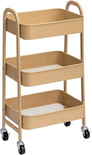 AGTEK Makeup Cart, Movable Rolling Organizer Cart, 3 Tier Metal Utility Cart with Lockable Wheels for Home & Office, Golden by CozyNest Decor